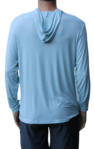 Back of the Lightweight Classic Fly Hoodie in Breezy Blue.