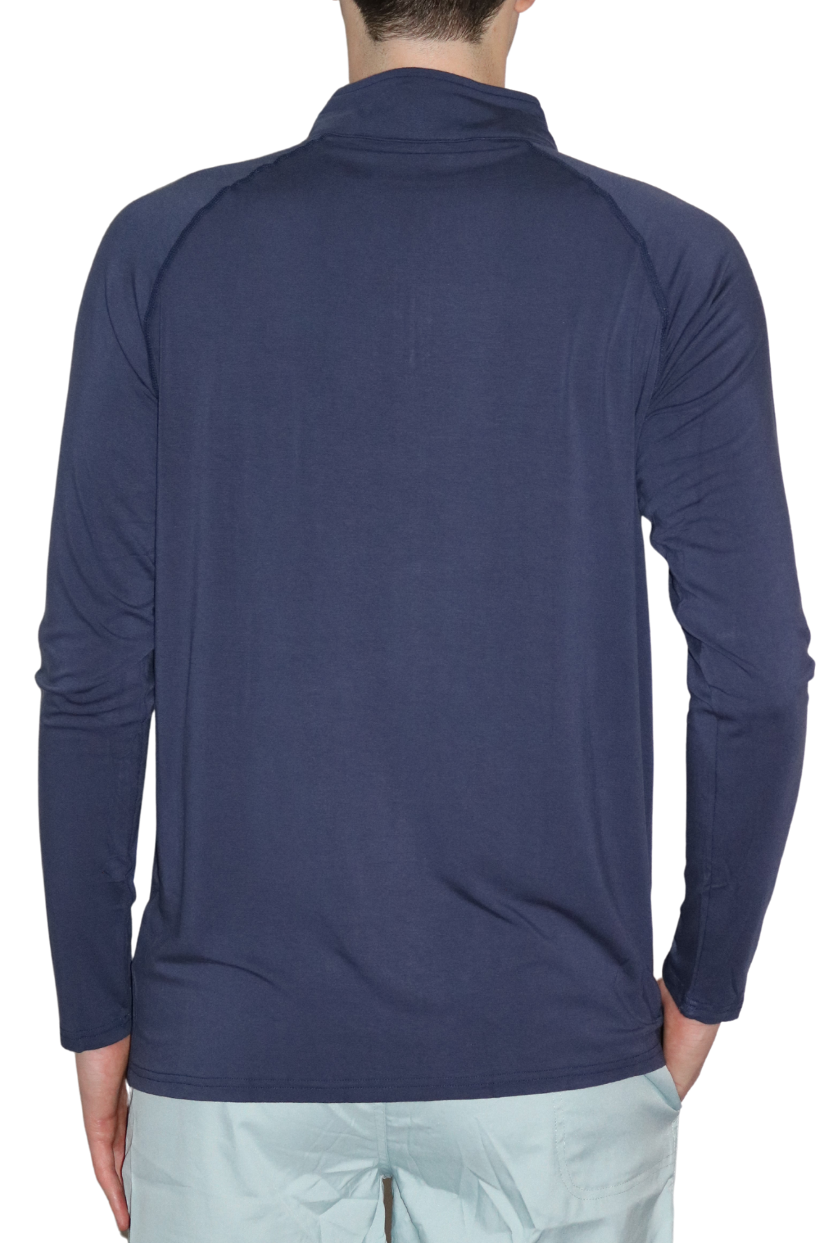 Back of the Captain's Bamboo quarter zip in navy.