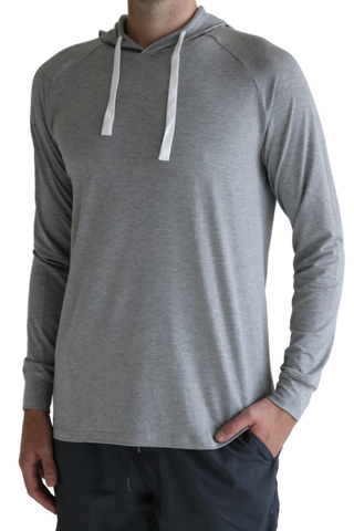 Front of the Cruiser Midweight Bamboo Hoodie in Heather Grey.