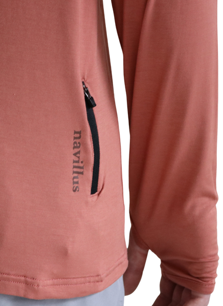 Back Zipper of the Tarpon Crossover Hoodie in Red.