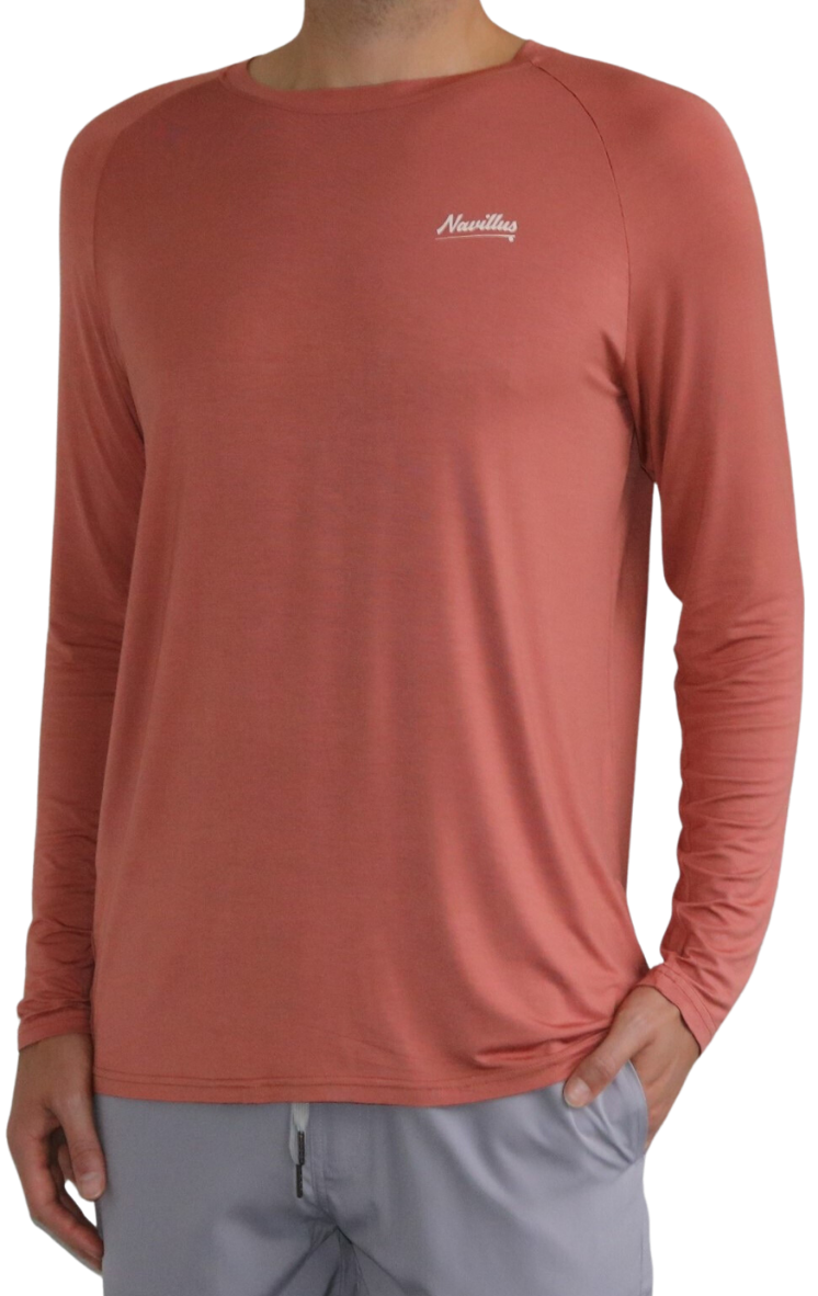 Front of the Classic Fly Lightweight Long Sleeve Shirt in Dusty Red.