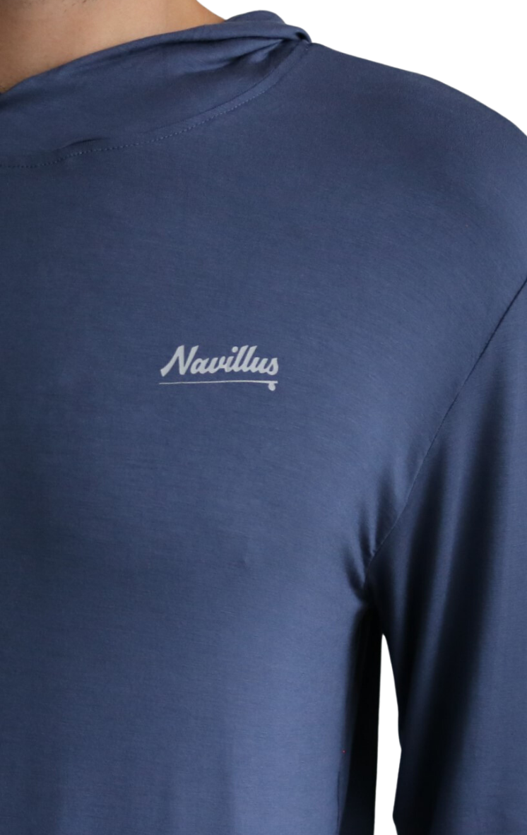 Front logo of the Lightweight Classic Fly Hoodie in Navy.