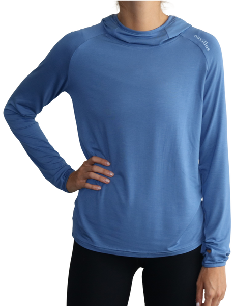 Front photo of the Women's Lightweight Hoodie in Deep Blue.