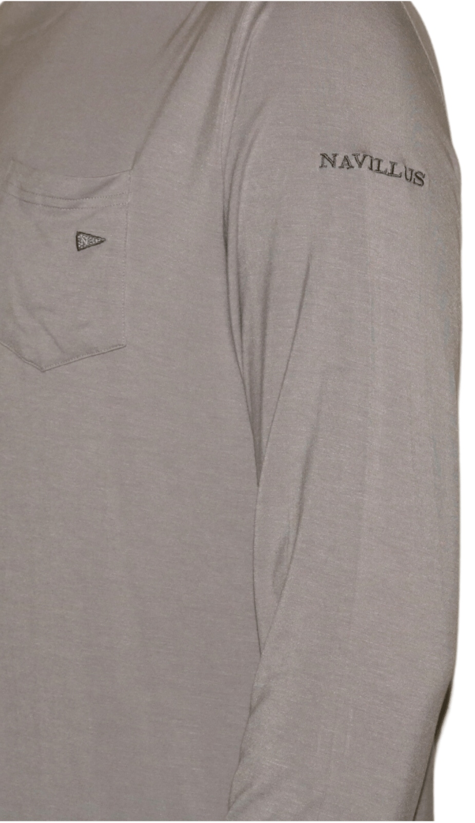 Side Logo of the Angler Crossover Hoodie in Grey.