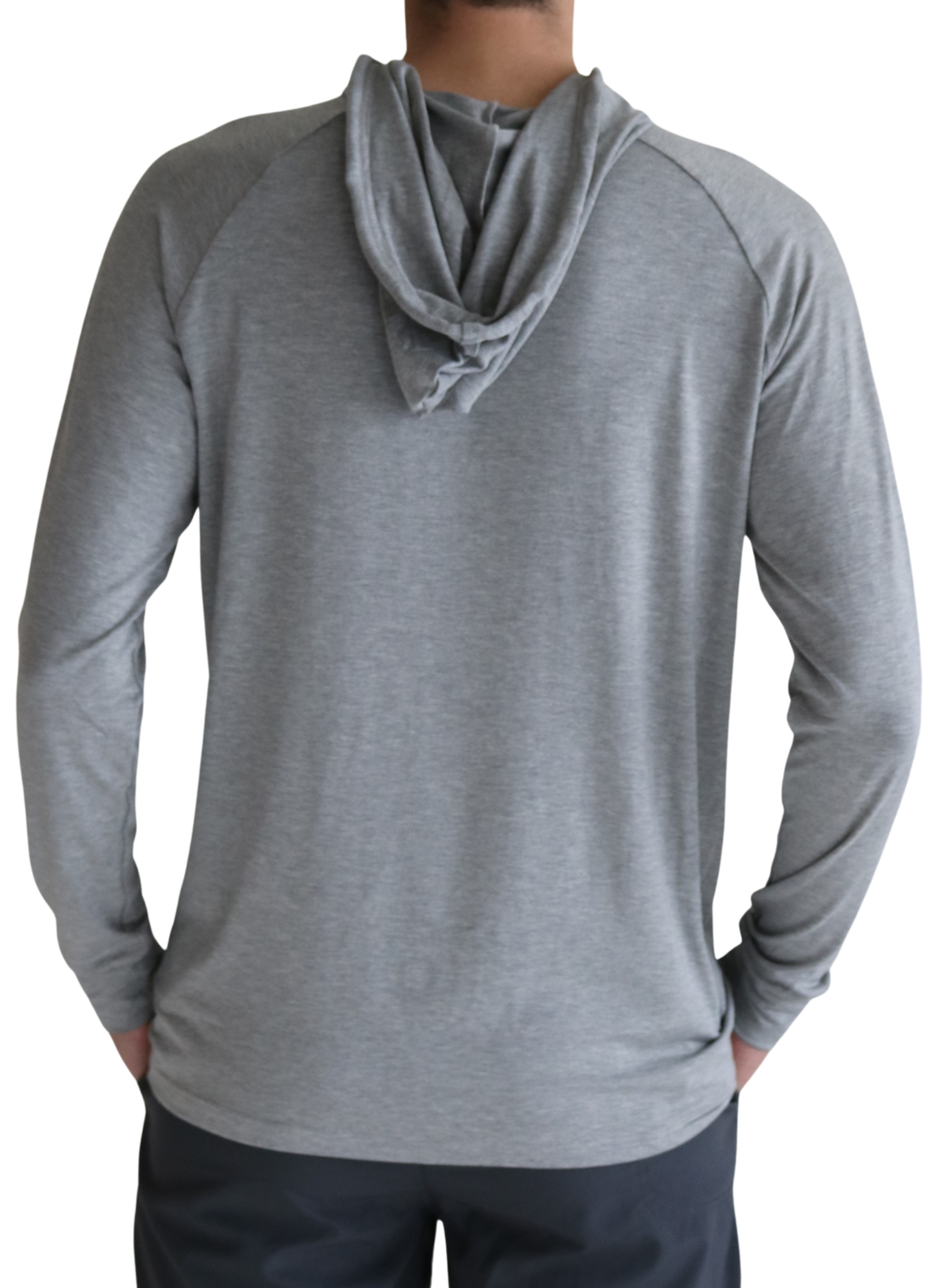 Back of the Cruiser Midweight Bamboo Hoodie in Heather Grey.