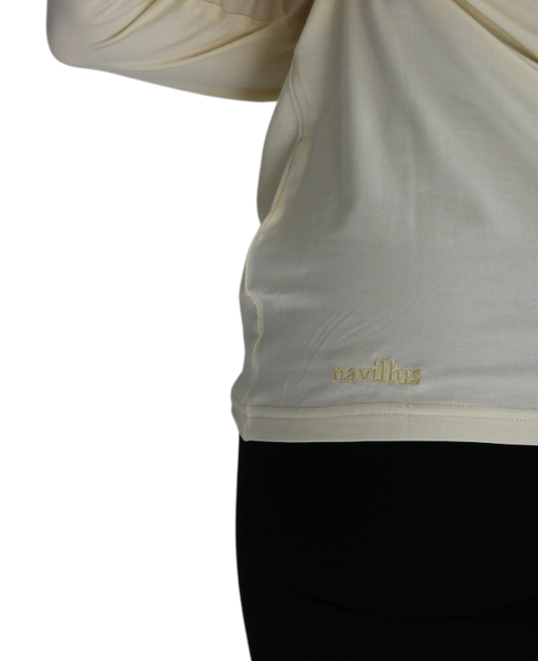 Back logo of the Pastel Yellow Women's Lightweight Long Sleeve Shirt.