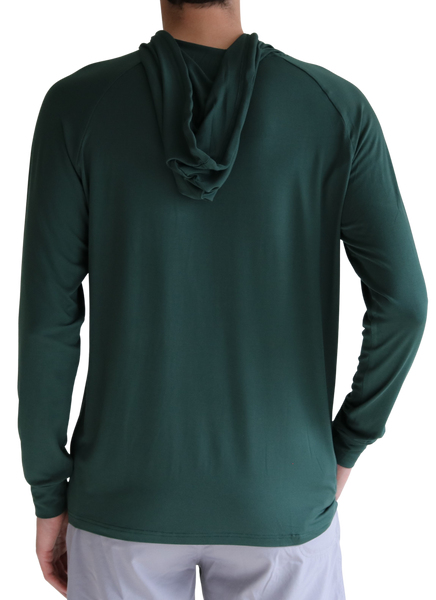 Back of the Cruiser Midweight Bamboo Hoodie in Deep Green.