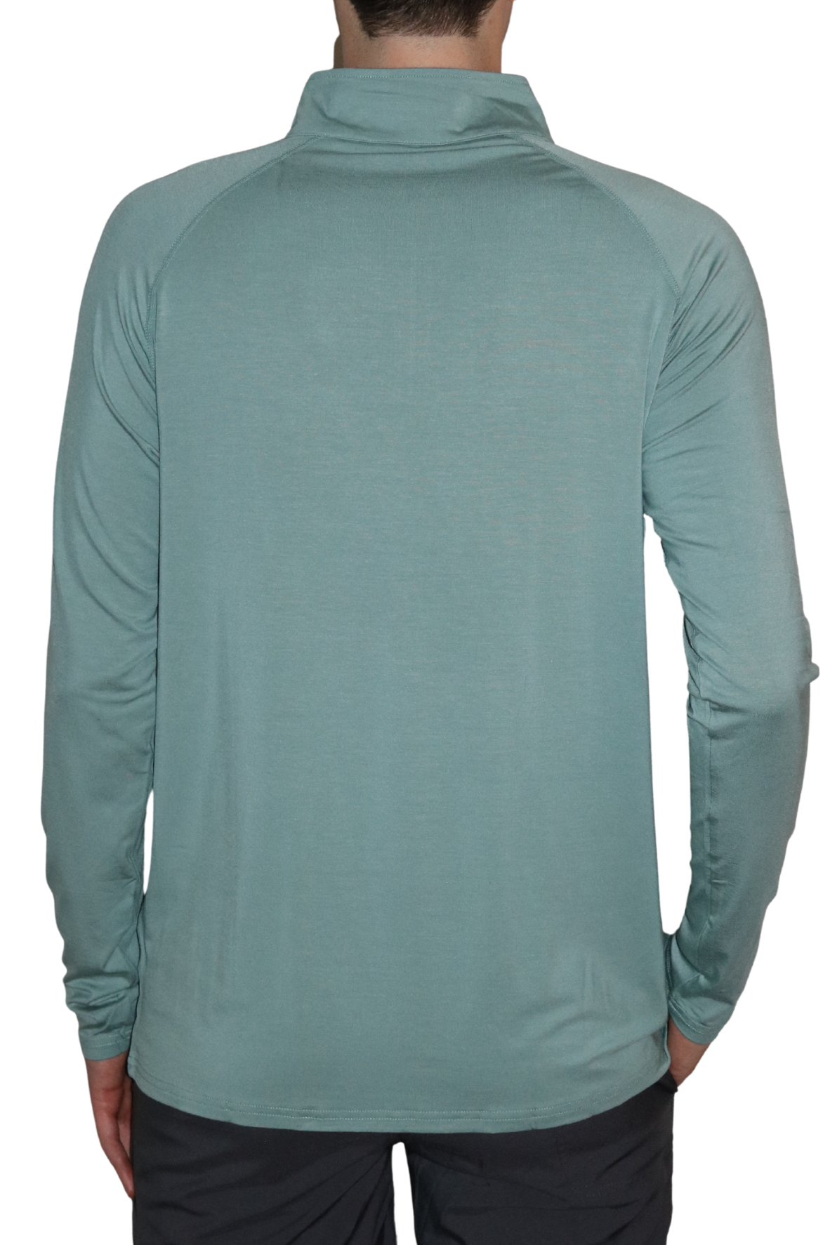 Back of the Captain's Bamboo quarter zip in Sea Green.