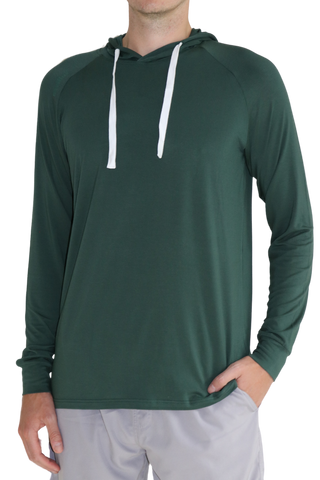 Front of the Cruiser Midweight Bamboo Hoodie in Deep Green.