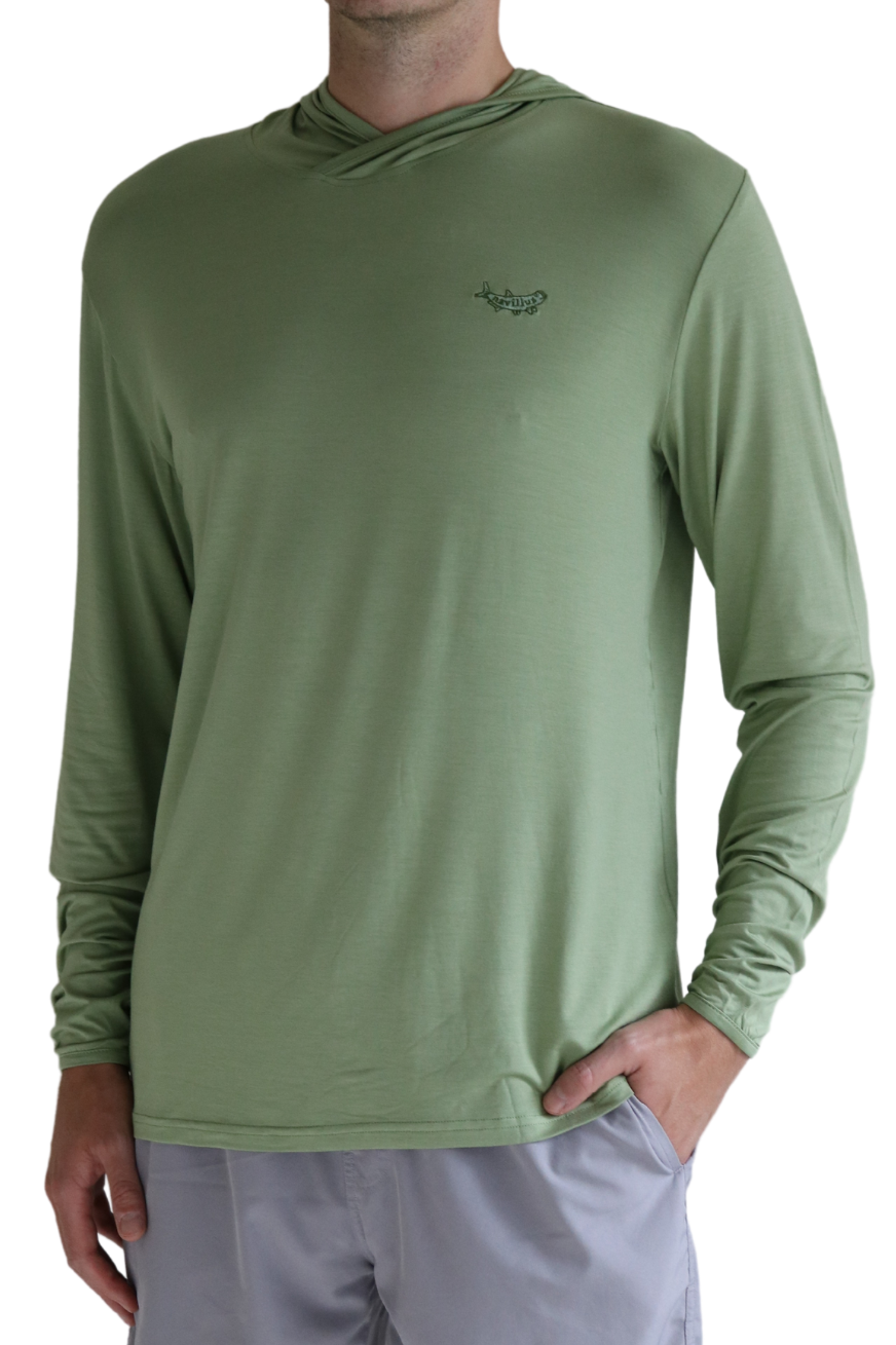 Front of the Tarpon Crossover Hoodie in Fairway Green.