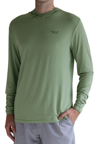 Front of the Tarpon Crossover Hoodie in Fairway Green.