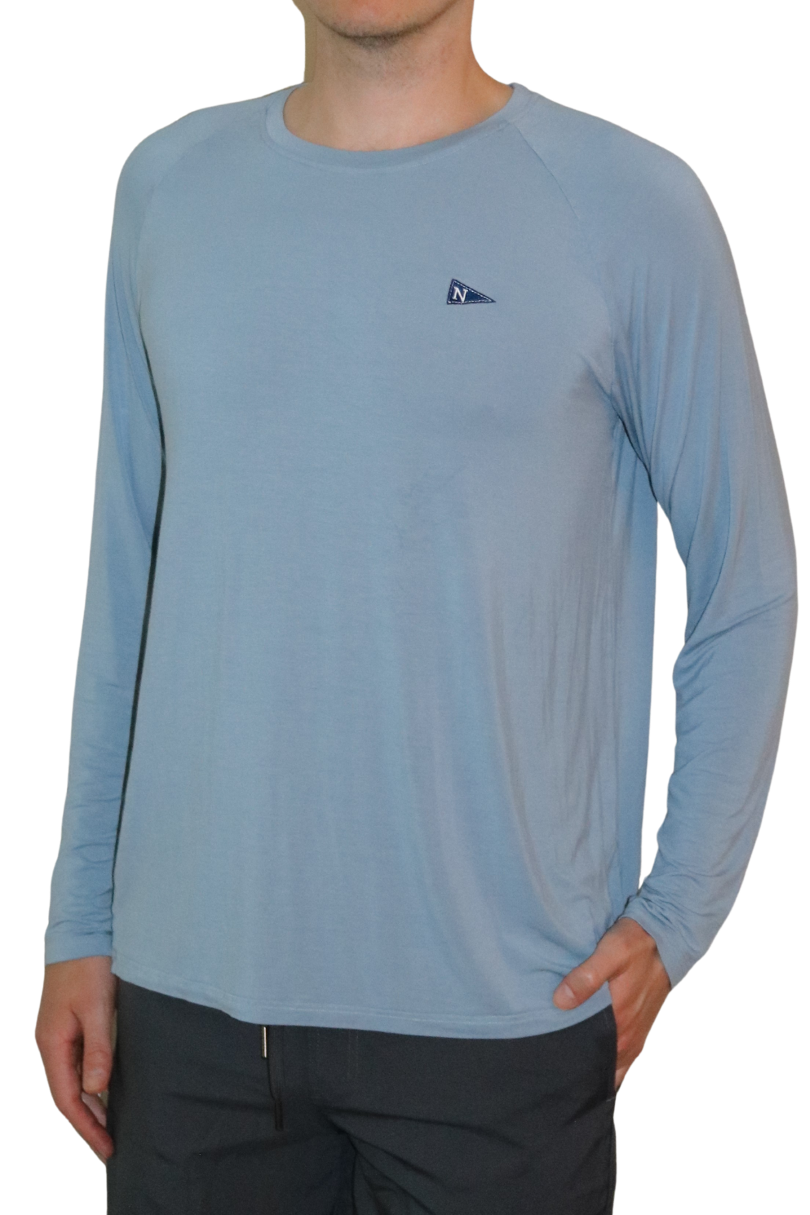 Front of the Icon Bamboo Long Sleeve Shirt in Light Ocean Blue.
