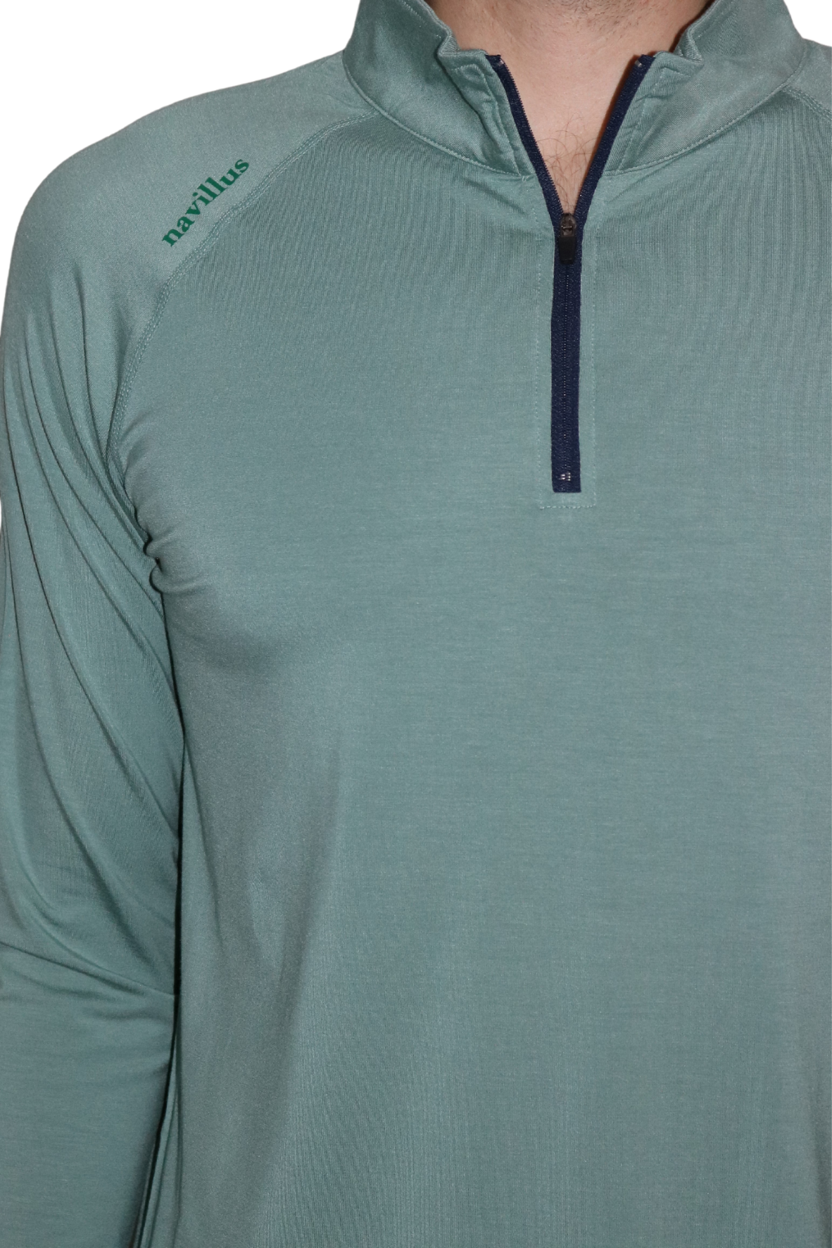 Front logo of the Captain's Bamboo quarter zip in Sea Green.