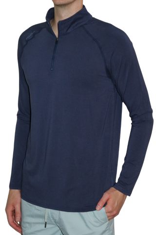 Front of the Captain's Bamboo quarter zip in navy.