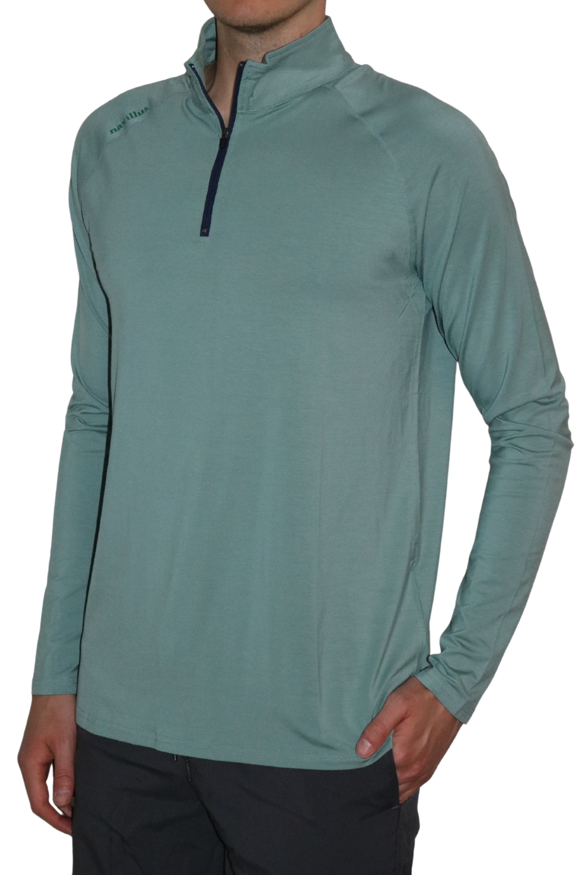Front of the Captain's Bamboo quarter zip in Sea Green.
