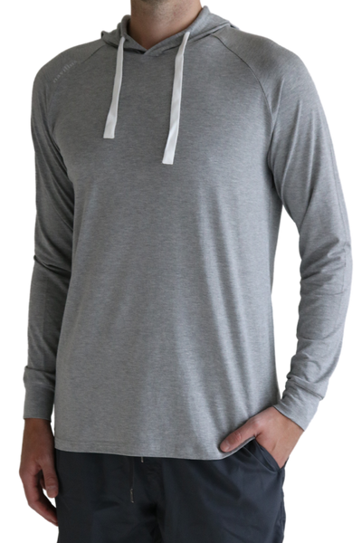 Front of the Cruiser Midweight Bamboo Hoodie in Heather Grey.