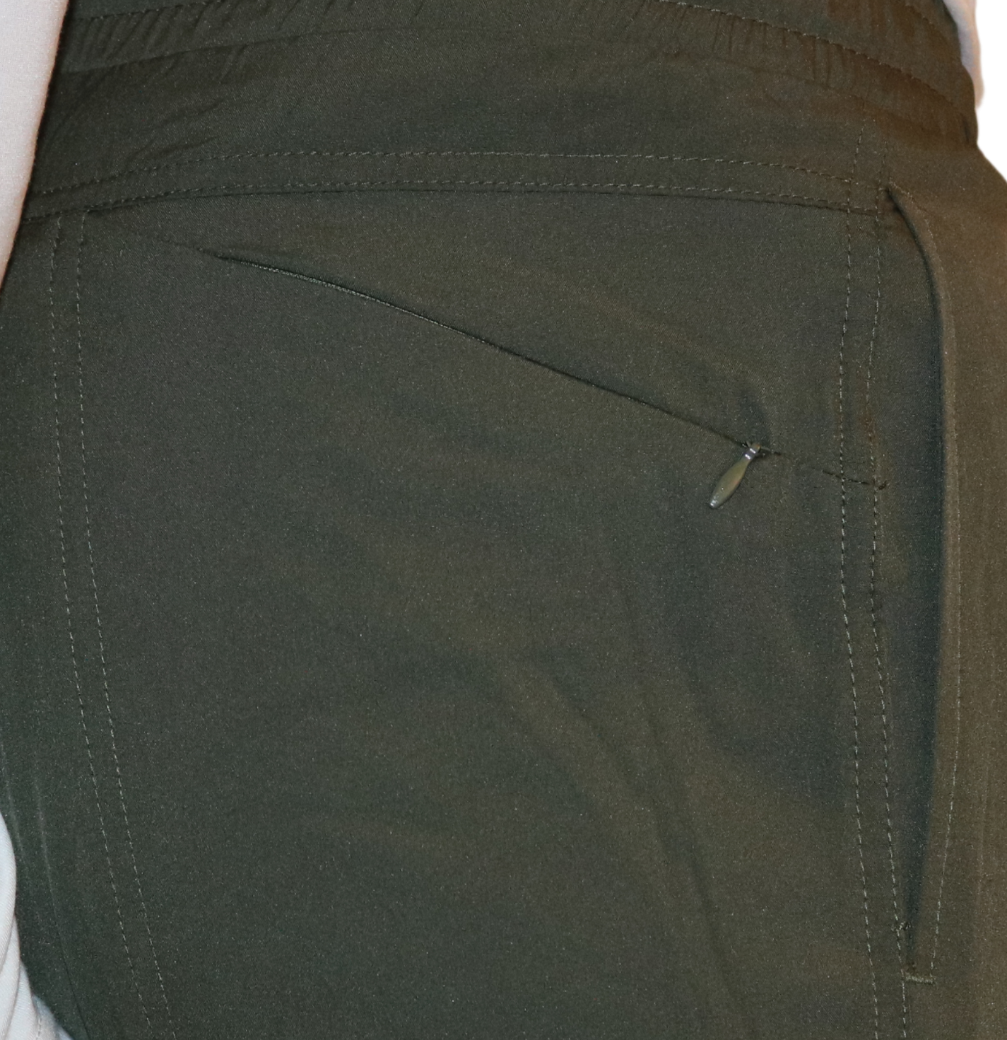 Back pocket of the Bamboo Lined Sabalo Fishing Shorts. 