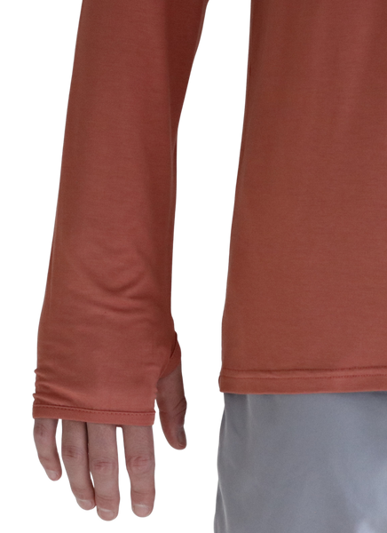 Thumbhole of the Tarpon Crossover Hoodie in Red.